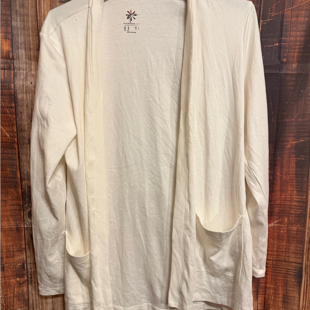 Isaac Mizrahi Cream Open-Front Lightweight Cardigan